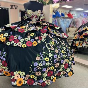 Zwarte Quinceanera Jurken Uit de Schouder Baljurk Vestidos De 15 Anos Kleur Applique Kant Kralen Party Sweet 16 Wear robes de soiree