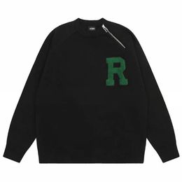 Noir RAF SIMONS Vintage serviette brodé floqué demi-pull zippé pour hommes femmes Top qualité tricot sweats 240103