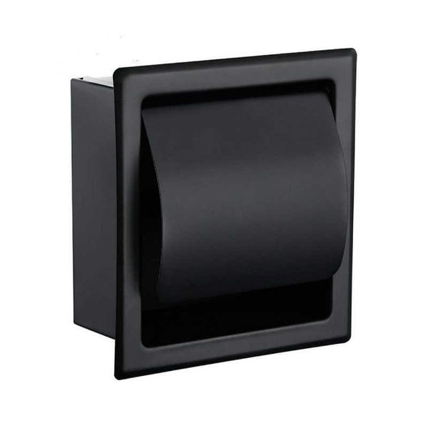 Soporte de papel higiénico / tejido empotrado negro Toda la construcción de metal 304 Caja de rollo de baño de doble pared de acero inoxidable 210709