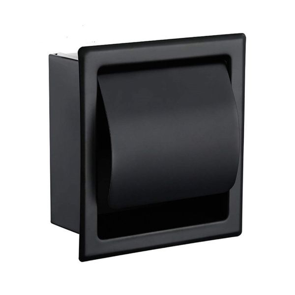 Soporte de papel higiénico/papel higiénico empotrado negro, construcción metálica, caja de papel en rollo de baño de doble pared de acero inoxidable 304, 200923