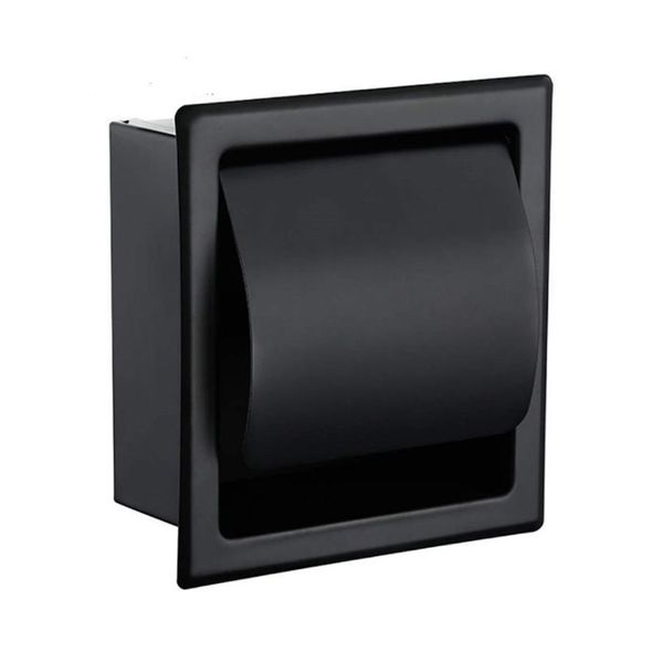 Soporte de papel higiénico empotrado negro, totalmente de construcción metálica, caja de papel en rollo de baño de doble pared de acero inoxidable 304 200923285f