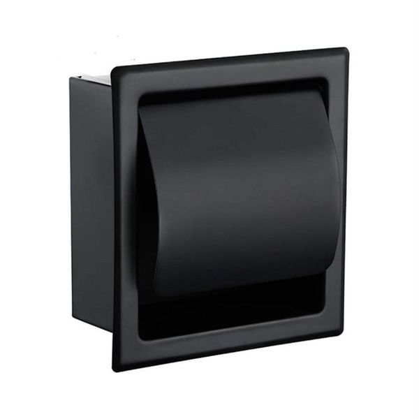 Soporte de papel higiénico empotrado negro, construcción totalmente metálica, caja de papel de rollo de baño de doble pared de acero inoxidable 304 200923317x