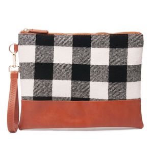 Black Red Buffalo Plaid Cosmetic Bag Flanel Black Leopard Handtas Spaties CN Warehouse Overnachtige koppeling Domil106-1139