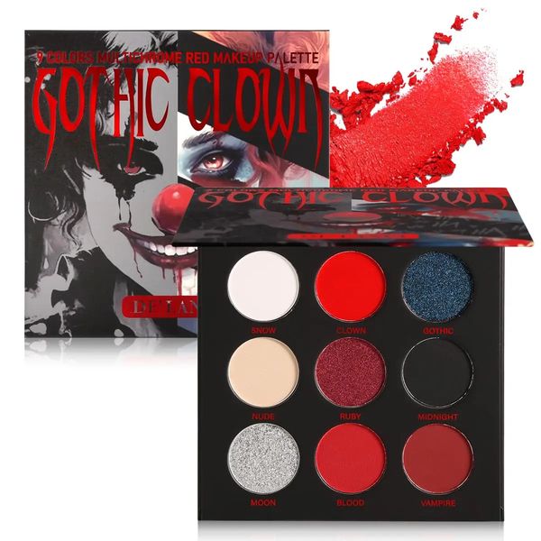 Palette de fard à paupières rouge noir Goth Clown Halloween maquillage blanc argent paillettes métallique rouge noir palette de fard à paupières Joker Zombie 240122