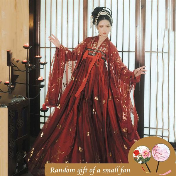 Vestido Hanfu rojo y negro, traje de baile folclórico, traje de hada nacional tradicional china, trajes de escenario de princesa de la dinastía Han antigua, 199s