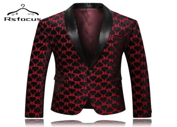 Black Red Heart Match Blazer for Men Châle Collar Mens Mens Stage Wear Slim Fit Christmas Suit Jacket Wedding Prom Blazers XZ403 Men7954401