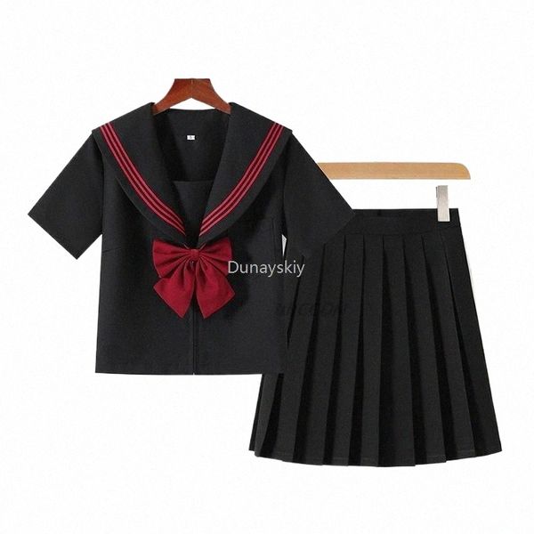 Negro ROJO Japonés Estudiante Coreano Uniforme escolar JK Uniforme Chica Anime Cosplay Traje de marinero Clase Faldas superiores JK dr C75B #