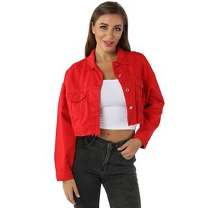 Zwart rood Jean denim jas uitloper turn-down-collar vrouwen korte jassen losse vrouwelijke blauwe vrouwelijke modieuze doek 201112