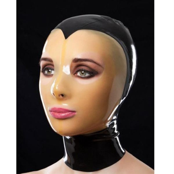 Masque en Latex noir rouge avec visage transparent Capuches en Latex Retour Masque zippé costumes props2598