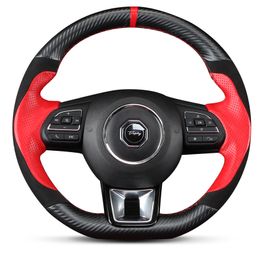 Cubierta de volante de coche DIY de fibra de carbono negra de cuero rojo negro para MG MG6 GS MG3 ZS