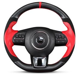 Negro rojo cuero negro fibra de carbono DIY protector para volante de coche para MG MG6 GS MG3 ZS297B