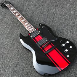Livraison gratuite guitare électrique Black Red Line de China Guitar Town avec 22 frettes corps en acajou de palissandre de haute qualité meilleure vente