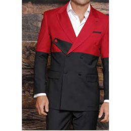 Black Red Mens Suit Pepped Abeld Gentlemen's Wedding Tuxedos Deux pièces du marié portent un Blazers de promotion formel à double poitain avec des vestes et un pantalon 0515