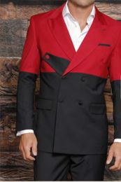 Black Red Mens Pak Peak Peak Peak Rapel Gentlemen's Wedding Tuxedos Twee stukken Bruidegom Draag een dubbele borsten formele prom avondblazers met jassen en broek