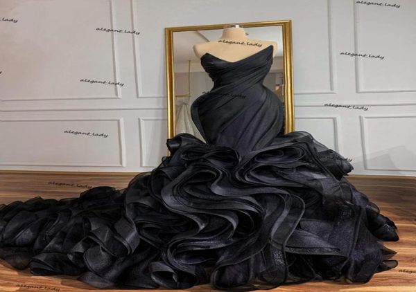 Vestidos de novia de sirena rojos y negros, corsé gótico con cordones en la espalda, volantes en cascada, tren, vestidos de novia de princesa de Organza 6543364