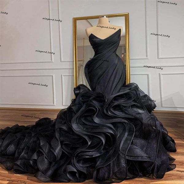 Vestidos de novia de sirena rojos y negros, corsé gótico con cordones en la espalda, volantes en cascada, tren, vestidos de novia de princesa de Organza 242u