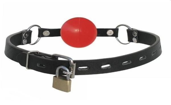 Boule de bouche rouge noir bouche douce Silicone Boule de bondage en cuir en cuir avec toys sexuels de serrure en laiton mg0015333138