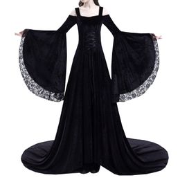 Robes décontractées Noir Rouge Hors-l'épaule Renaissance Conte de fée Médiévale Robe à manches en dentelle Théâtre Femmes Vêtements