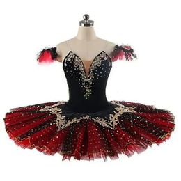 Black Red Professional Tutu la Esmeralda Performance Ballet Tutu Planter Pancake Tutu Dress Girls Kids Ballerina Party Costume 240510