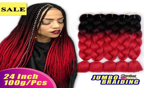 Noir Rouge Cheveux Synthétiques Tresses Kanekalon Ombre Tressage Extension de Cheveux Boîte Tresse Cheveux Rose Violet Jaune Doré Couleurs Crochet br4326872