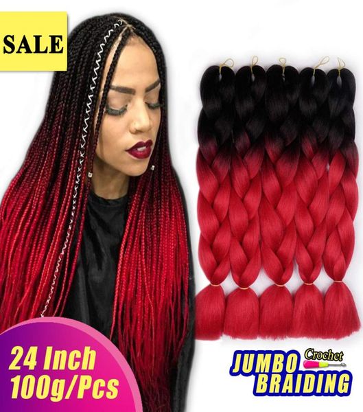 Noir Rouge Cheveux Synthétiques Tresses Kanekalon Ombre Tressage Extension de Cheveux Boîte Tresse Cheveux Rose Violet Jaune Doré Couleurs Crochet br2575629