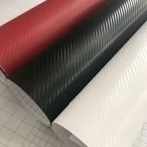 Feuille d'enveloppe de voiture en vinyle noir rouge blanc en fibre de carbone avec dégagement d'air autocollant de voiture de bateau de scooter de moto auto-adhésif enveloppant 1.52x30m / Roll