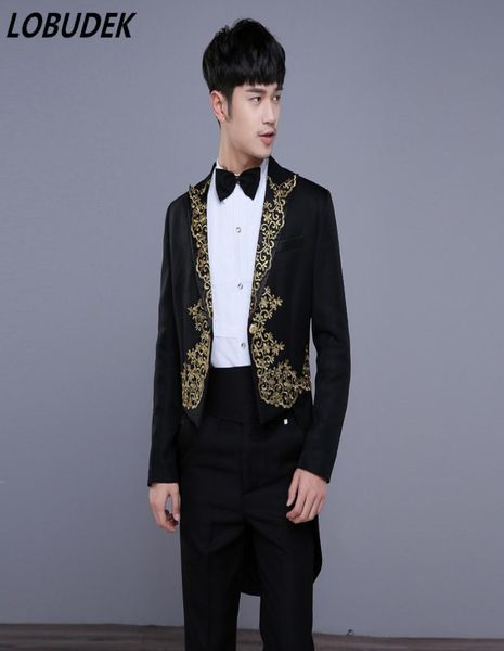 Black Red White broderie Men039s costumes Swallowtail Magic Costume Singer Male Chorus Talcoat Performance Clothing Wedding Gro1323996