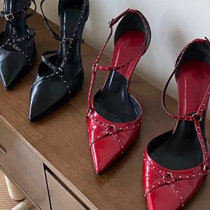Zwart Red Wit Wedding Bridal Dress Lady Bandage Patent Leather Dames Mary Jane schoenen B
