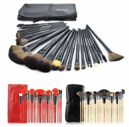 Zwart / roze / hout kleur 24 stks professionele make-up borstels cosmetische borstel set kit tool met zachte case DHL gratis verzending