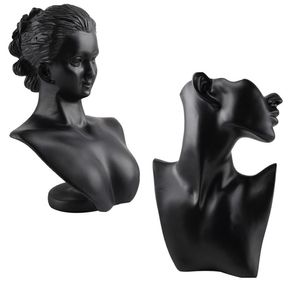 Zwarte Hars Materiaal Elegante Vrouwelijke Mannequin voor Mode Ketting Hanger Buste Sieraden Display Houder Sieraden Winkel Display 21111183w