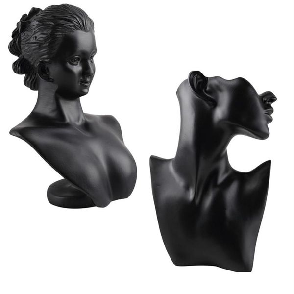 Maniquí femenino elegante de Material de resina negra para collar de moda, colgante, busto, soporte de exhibición de joyería, exhibición de tienda de joyería 21111281c