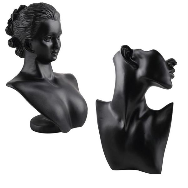 Maniquí femenino elegante de Material de resina negra para collar de moda, colgante, busto, soporte de exhibición de joyería, exhibición de tienda de joyería 21111308N