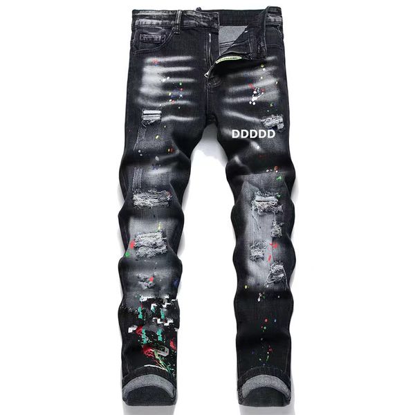 Black Rip Jeans Hombre Hombre Diseñador Jeans Pantalones Diseñador para hombre Jeans Skinny Jeans Pantalones Pantalones Slimming Man Testh Tasks Emacied Casual Hole Blue Blue Mans Long Pants