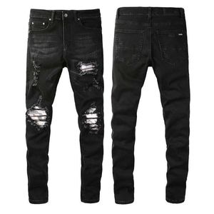 Jeans déchirés noirs pour homme Denim Mens Skinny Biker Slim Genou déchiré en détresse avec trou Fit Street Solid Color Trendy Long Straight Zipper