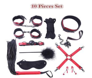 Black Rivets Fetish 10 pièces Kit de bondage Set BDSM Bondage Sex Coll Colllon de mamelon Plaides adultes Toys pour couples Produits sexuels 4557430