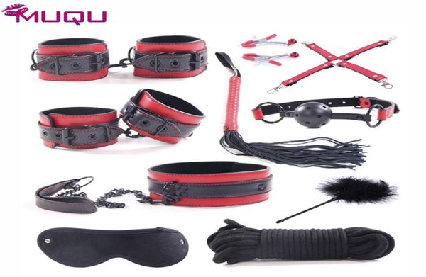 Rivets noirs Pu cuir Bdsm Bondage Set esclave bouche Gag pinces à mamelons Bdsm femmes jouets sexuels Bdsm Bondage contraintes pour les Couples Y198049185