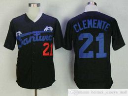 Noir Roberto Clemente Jersey # 21 Santurce Crabbers Porto Rico En Baseball Jersey Baseballs Cousu Button Down Shirt Expédition Rapide