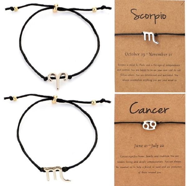 Cuerda negra 12 estrellas Géminis Leo Piscis signos del zodiaco constelación horóscopo astrología galaxia pulsera brazalete regalo de cumpleaños