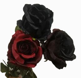 Black Rose Flower Halloween Party Decoratie kunstmatige lange stengel zijden roos voor doe -het -zelf bruiloft boeket tafel middelpunt home sfeer decor