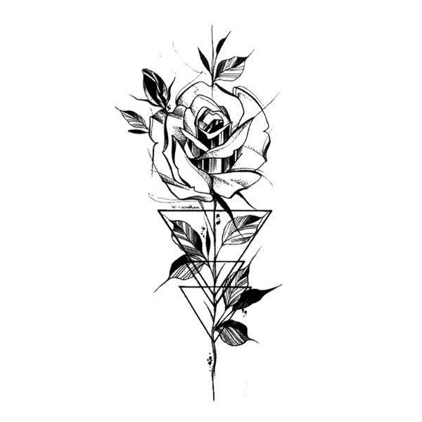 Pegatinas de tatuaje temporal a prueba de agua con flor de rosa negra, tatuaje falso, pegatina para arte corporal, tatuaje Flash, tatuaje de Henna para hombres