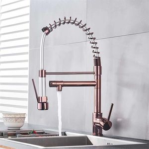 Zwart Rose Goud Lente Keukenkraan Pull Down Side Sproeier Dual Uitloop Tap Badrandcombinaties Mixer Koud Water197t