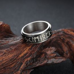 Bague rotative noire à pression réduite, chiffres romains, lettre Viking, anneaux en acier inoxydable pour hommes et femmes, bijoux à la mode