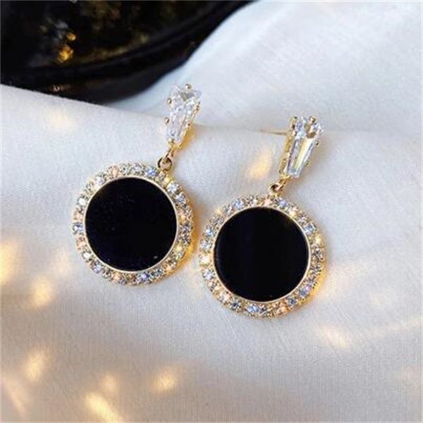 Boucles d'oreilles strass rondes noires mode tempérament simple et polyvalent boucles d'oreilles mariage femme bijou GC2123