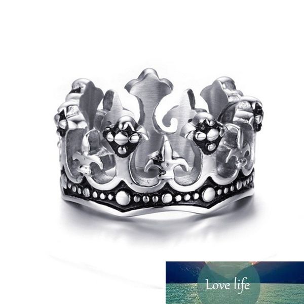 Negro Royal King Crown Knight Fleur De Lis Cross Anillos vintage para hombres joyería