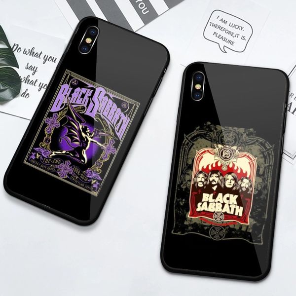 Black S-Sabbath Smart Phone Smart Phone pour iPhone 14 13 12 11 xs x 8 7 6 Plus Mini Pro Max SE 2022 PC Glass Phone Cover Funda