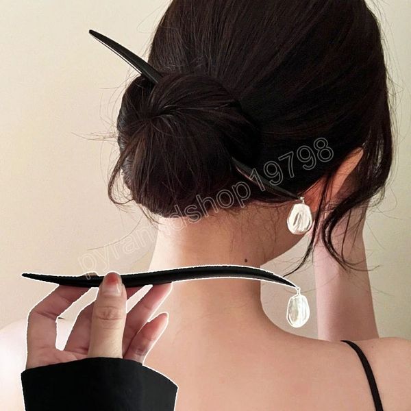 Horquilla china antigua tallada a mano de sándalo negro, vestido Hanfu para mujer, joyería de madera para el cabello