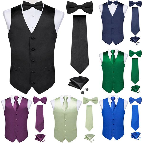 Gilet de costume solide en Satin noir avec cravate et nœud pré-noué ensemble violet bleu sauge vert fête de mariage gilet pour hommes DiBanGu 240312