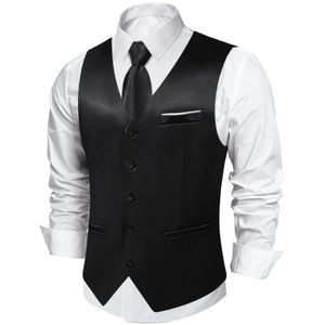 Zwart Satijn Vest met Luxe Stropdas Pochet Manchetknopen voor Man Bruiloft Mode Klassieke Heren Zakelijke Smoking Vesten 240228