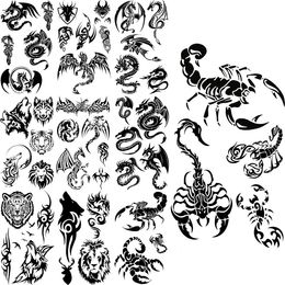 Tatouages temporaires Black Scorpion pour adultes hommes réalistes dragon wolf tigre épines