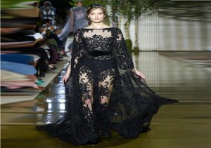 Zwart zie door kanten feestjurk Bateau Sashes sweeptrain avondjurken nieuwe mode prom jurk snelle sexy jurk8417508